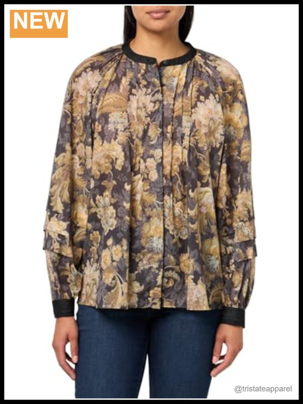 Printed Long Sleeve Blouse Cotton Floral Collared Neck